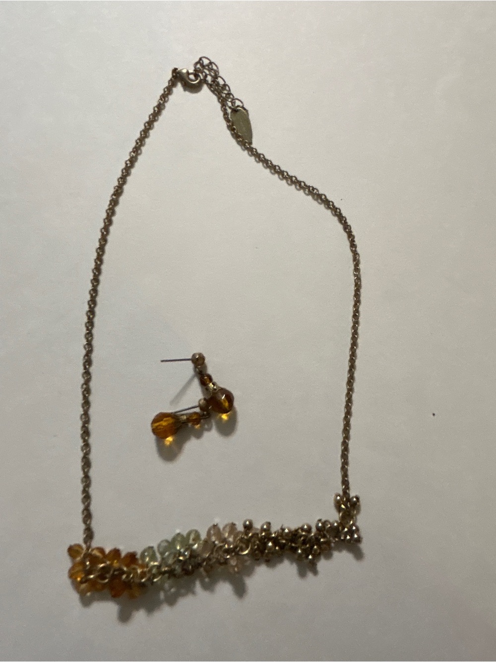 Coldwater Creek Boho Amber Crystal Cluster Bib Necklace & Earring Set